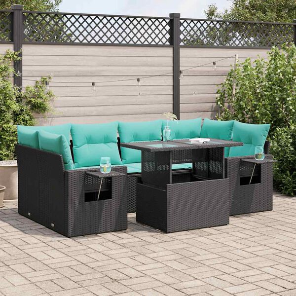vidaXL 7-delige Loungeset met kussens poly rattan acacia zwart