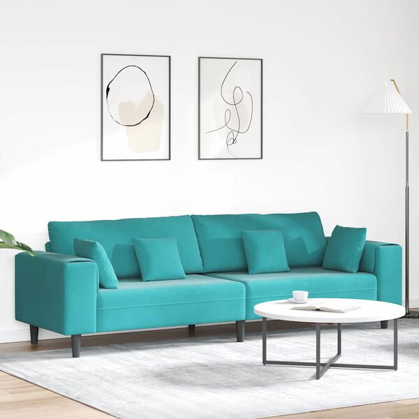 vidaXL Bank met kussen Turquoise 250 x 77 x 76 cm Fluweel