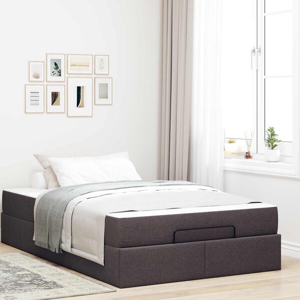 vidaXL Bedframe met matras met matras 2 pcs Tan Stof