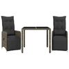 vidaXL 3-delige Bistroset met kussens poly rattan grijs