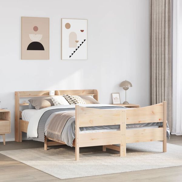vidaXL Bedframe met hoofdbord massief grenenhout wit 140x200 cm