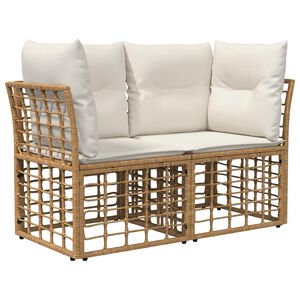 vidaXL Buiten loveseat 2 st 2-zits Natuurlijk en Cr&egrave;me Wit poly rattan