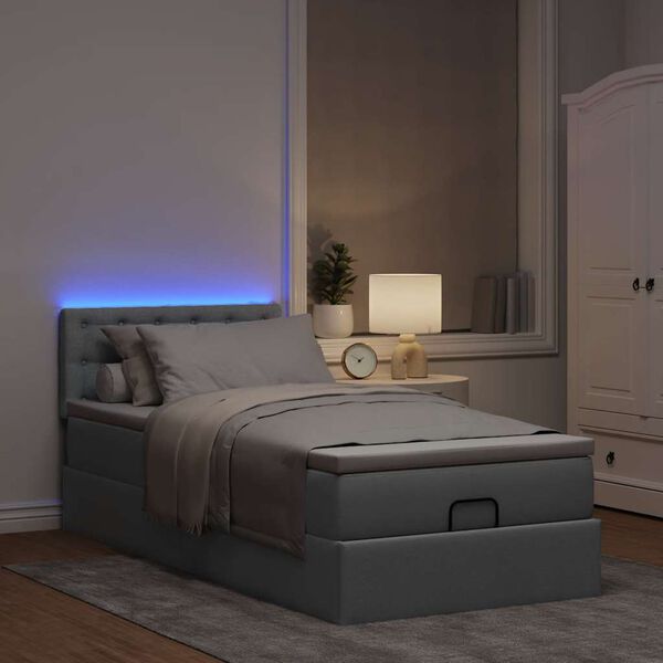 vidaXL Ottoman bed met matras en LED's 100x200 cm stof lichtgrijs