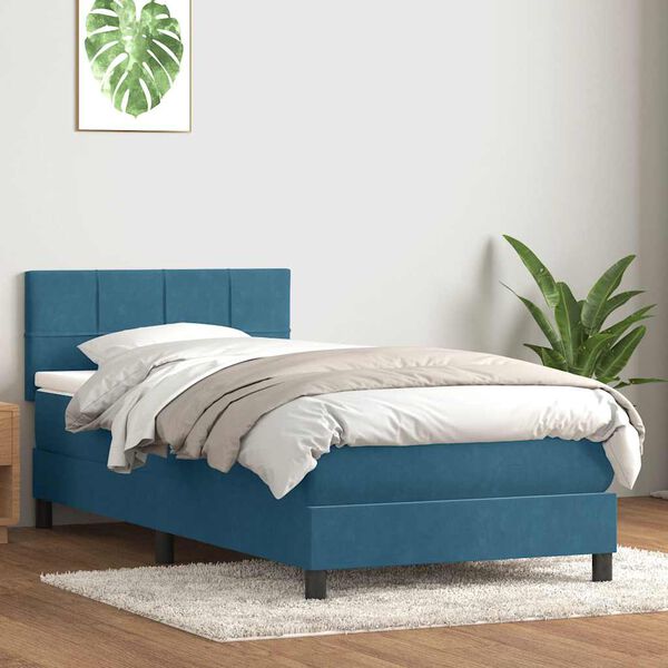 vidaXL Boxspring met matras fluweel donkerblauw 100x210 cm