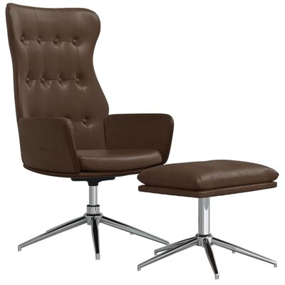 vidaXL Relaxstoel met voetenbank kunstleer glanzend bruin