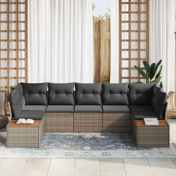 vidaXL Tuinbankenset met kussen met opslag 7 pcs Grijs Polyrattan