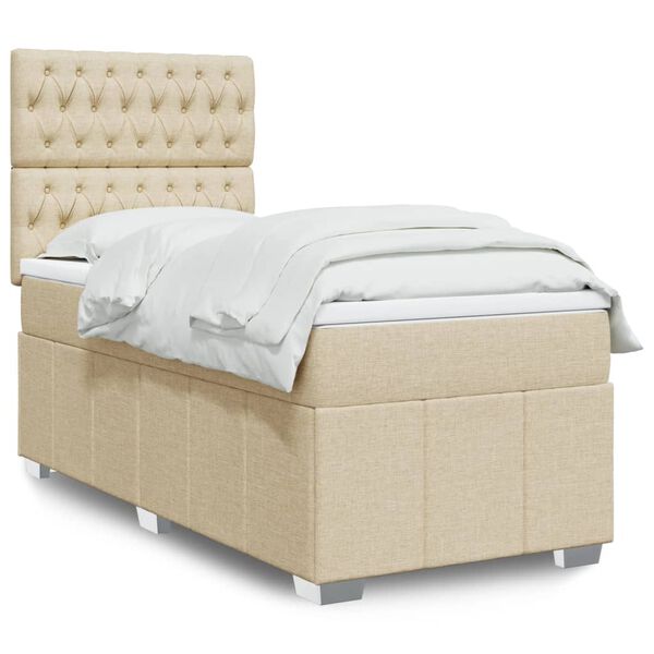vidaXL Boxspring met matras stof cr&egrave;mekleurig 90x190 cm
