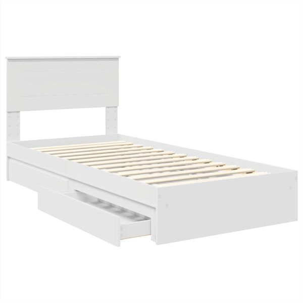 vidaXL Opslag bed met hoofdeinde met lade Wit 90 x 200 cm Bewerkt hout