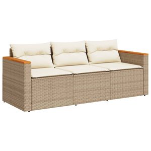 vidaXL Tuinbank 3-zits met kussens poly rattan beige