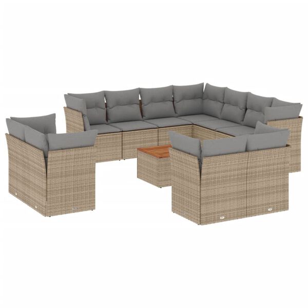 vidaXL 12-delige Loungeset met kussens poly rattan gemengd beige