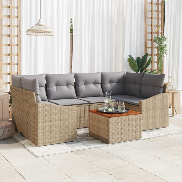 vidaXL Tuinbankenset met opslag 7 pcs Beige en Licht Grijs poly rattan