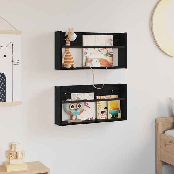 vidaXL Tijdschrift Rek 2 pcs Zwart Eiken 60 x 12 x 30 cm Bewerkt hout