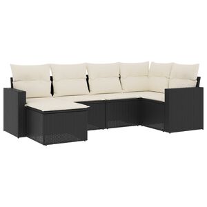 vidaXL 6-delige Loungeset met kussens poly rattan zwart