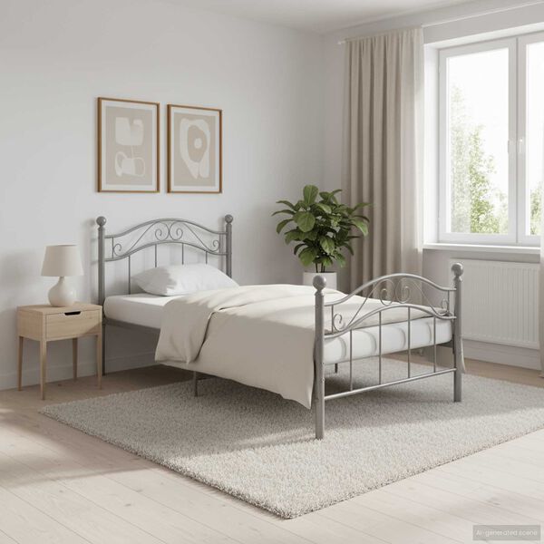 vidaXL Bedframe metaal grijs 90x200 cm