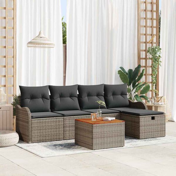 vidaXL Tuin Sofa Set met kussen met opslag 6 pcs Grijs Poly riet