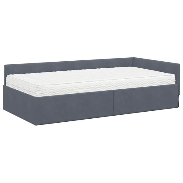 vidaXL Hoekbedframe met Matras Anders 2 pcs Grijs Fluweel