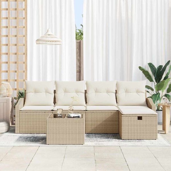 vidaXL Bankstel met kussen 5 pcs poly rattan