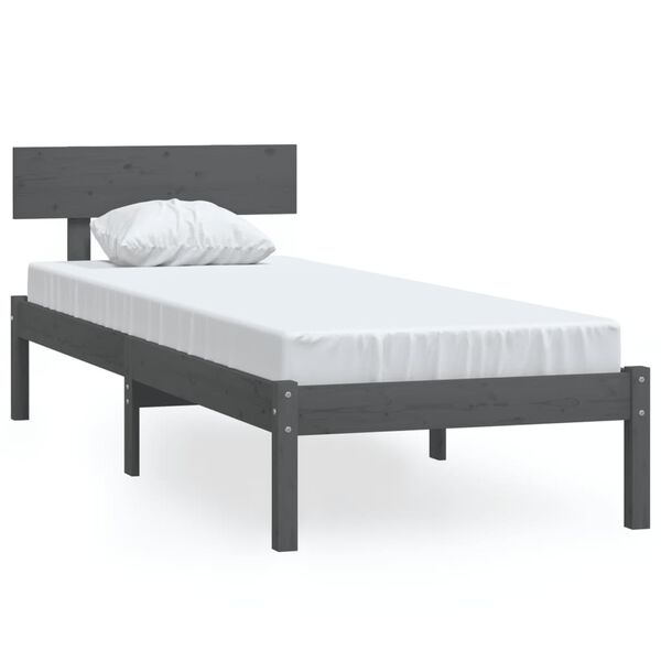 vidaXL Bedframe massief grenenhout grijs 90x190 cm