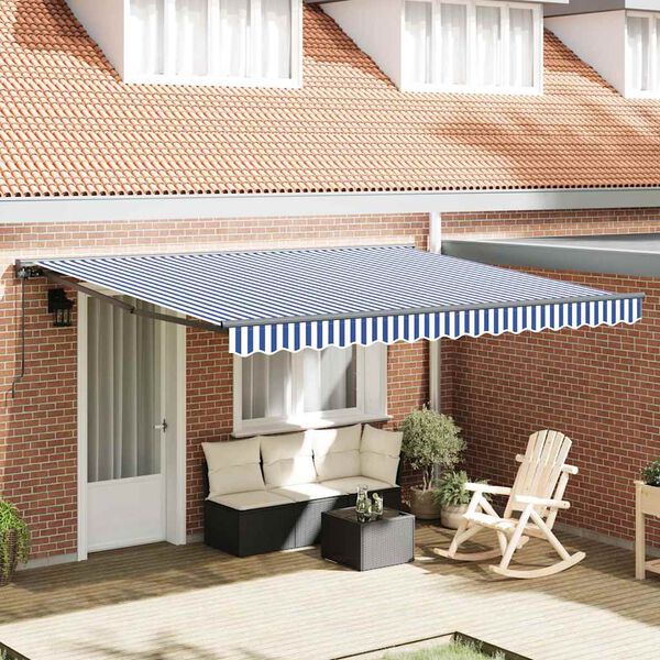 vidaXL Luifel uittrekbaar 3,5x2,5 m stof en aluminium blauw en wit