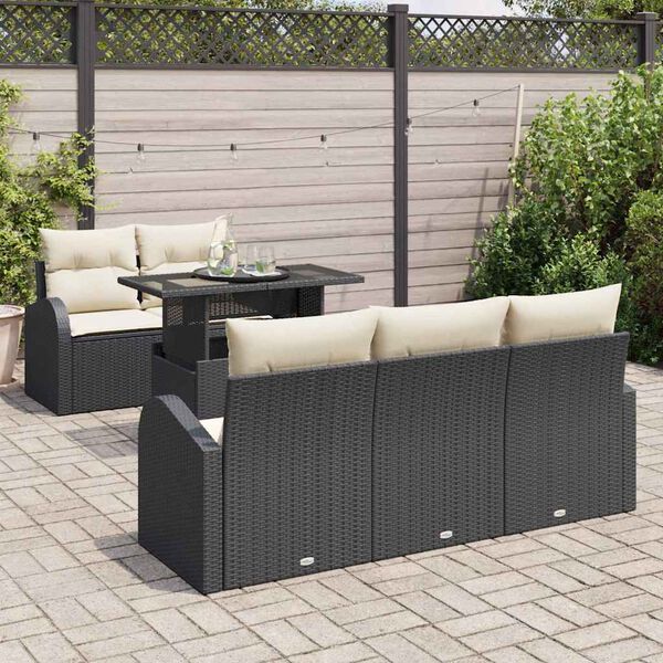 vidaXL Tuin Sofa Set met kussen 6 pcs Zwart poly rattan
