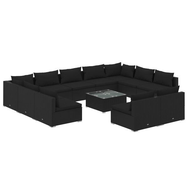 vidaXL 12-delige Loungeset met kussens poly rattan zwart