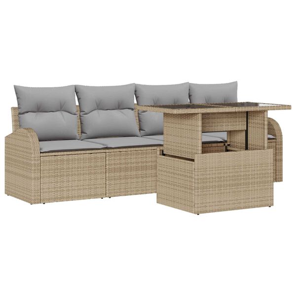 vidaXL Tuin Sofa Set met kussen 5 pcs Beige Poly riet