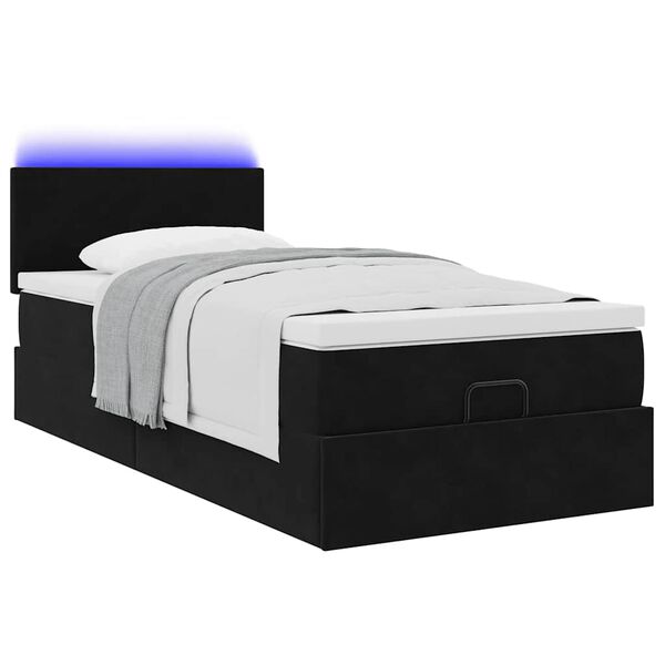 vidaXL Ottoman bed met matras en LED's 90x200cm fluweel zwart