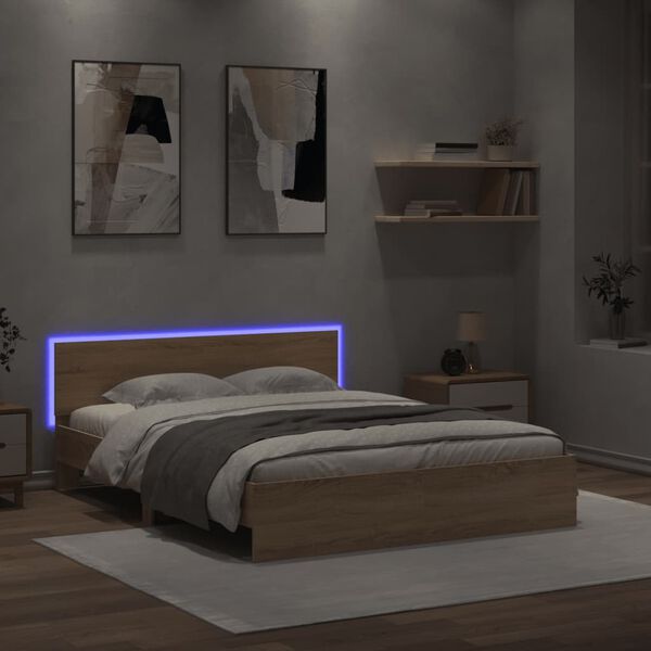 vidaXL Bedframe met hoofdeinde en LED sonoma eikenkleurig 160x200 cm