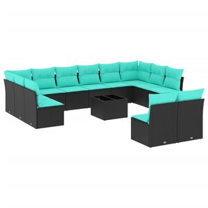 vidaXL 13-delige tuinbankset met kussens van zwart polyrotan