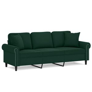 vidaXL Driezitsbank met sierkussens 180 cm fluweel donkergroen
