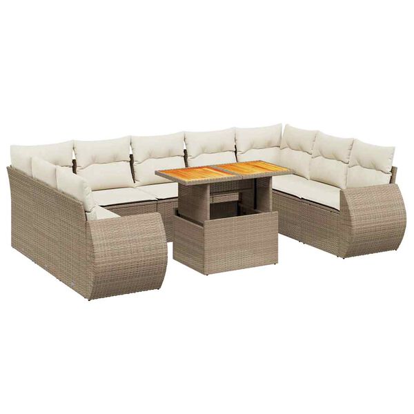 vidaXL 10-delige Loungeset met kussens poly rattan beige