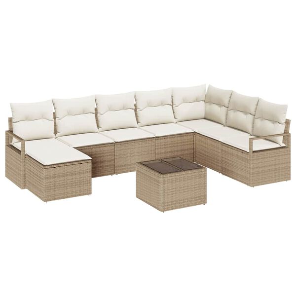 vidaXL Tuin Sofa Set 9 pcs Beige Poly riet