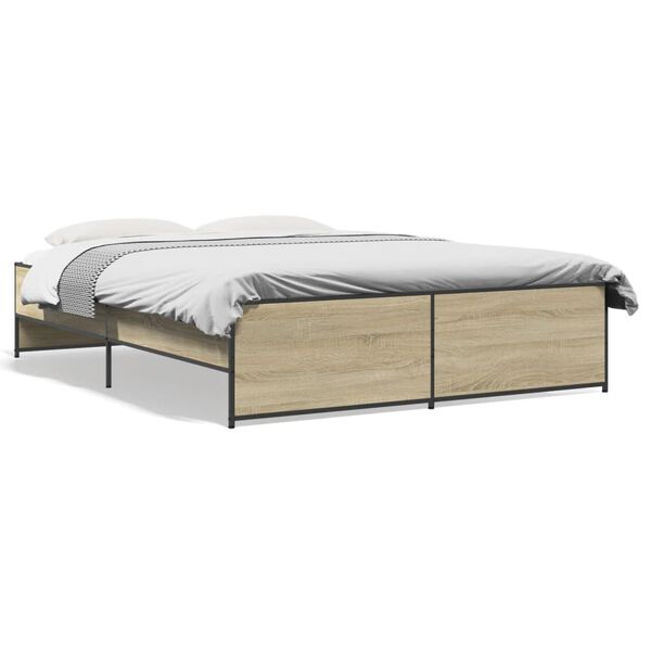 vidaXL Bedframe bewerkt hout metaal sonoma eikenkleurig 150x200 cm