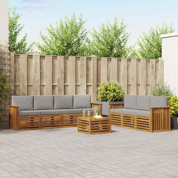vidaXL Sofa-Sets 8 pcs Natuurlijk en Lichtgrijs Massief Acaciahout