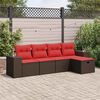 vidaXL 5-delige Loungeset met kussens poly rattan bruin