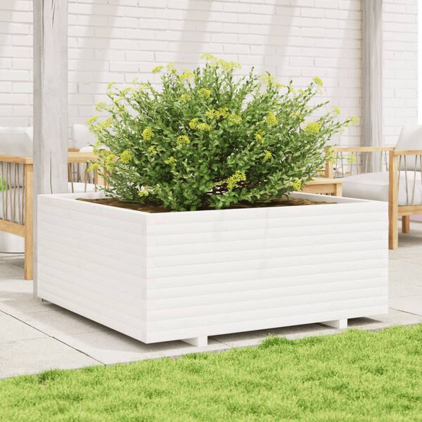 vidaXL Plantenbak 110x110x49,5 cm massief grenenhout wit