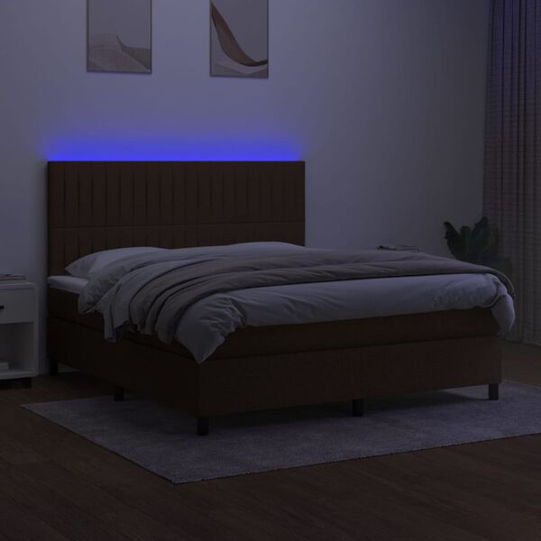 vidaXL Boxspring met matras en LED stof donkerbruin 160x200 cm