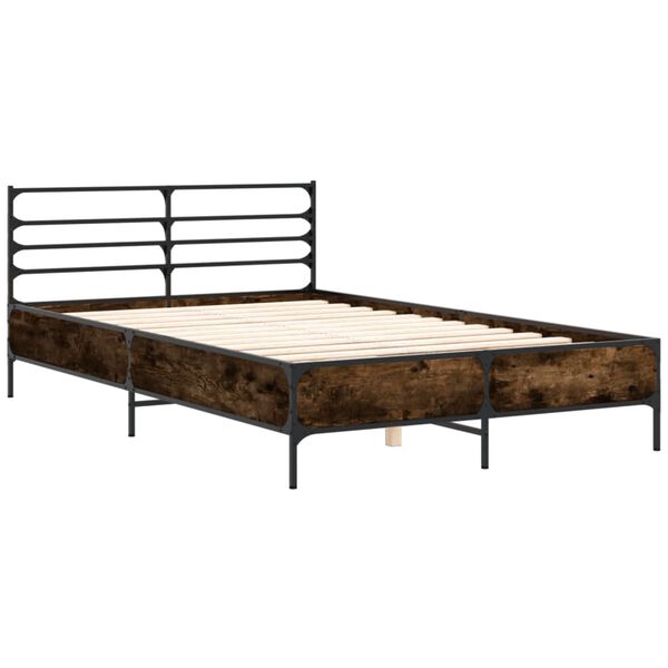 vidaXL Bedframe bewerkt hout metaal gerookt eikenkleurig 120x190 cm