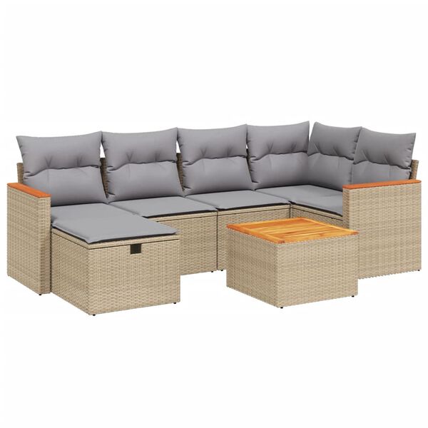vidaXL 6-delige Loungeset met kussens poly rattan gemengd beige