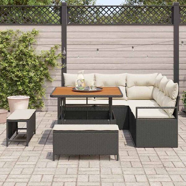 vidaXL Tuin Sofa Set met kussen 8 pcs Zwart Poly riet