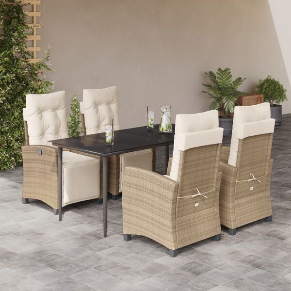 vidaXL 5-delige Tuinset met kussens poly rattan beige