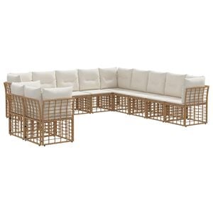 vidaXL Buiten bankenset met kussen 11 pcs Naturel Polyester