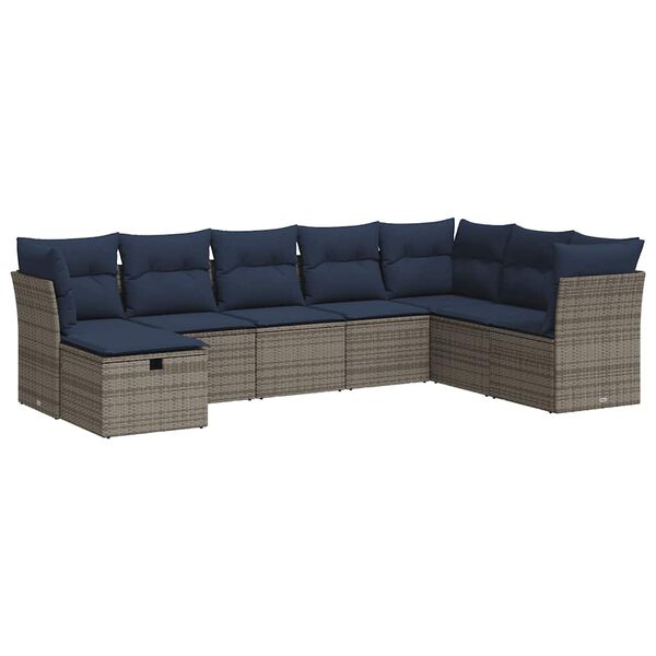 vidaXL 8-delige Loungeset met kussens poly rattan grijs