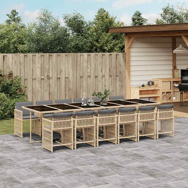 vidaXL 13-delige Tuinset met kussens poly rattan gemengd beige