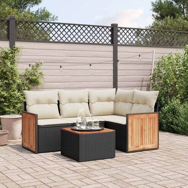 vidaXL 5-delige Loungeset met kussens poly rattan zwart