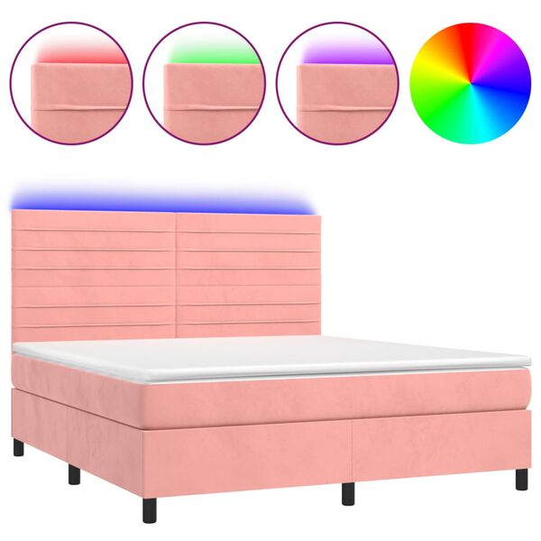 vidaXL Boxspring met matras en LED fluweel roze 160x200 cm