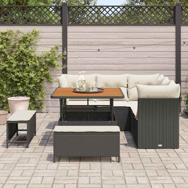 vidaXL Tuinbankenset 8 pcs Zwart poly rattan
