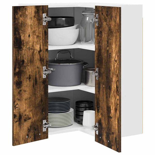 vidaXL Hangkast Gerookte Eik en Wit 57 x 57 x 80 cm Bewerkt hout