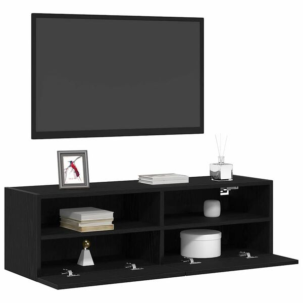 vidaXL TV Wandkast 2 pcs Zwart eiken 100 x 30 x 30 cm Bewerkt hout