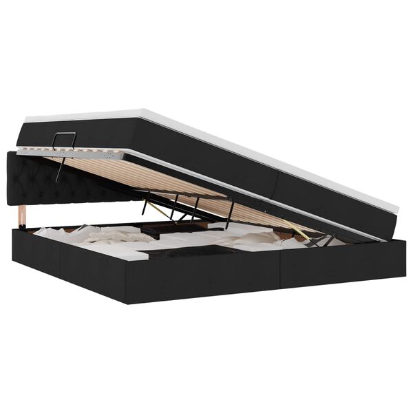 vidaXL Opbergbed met LED met matras met LED Zwart 200 x 200 cm Stof